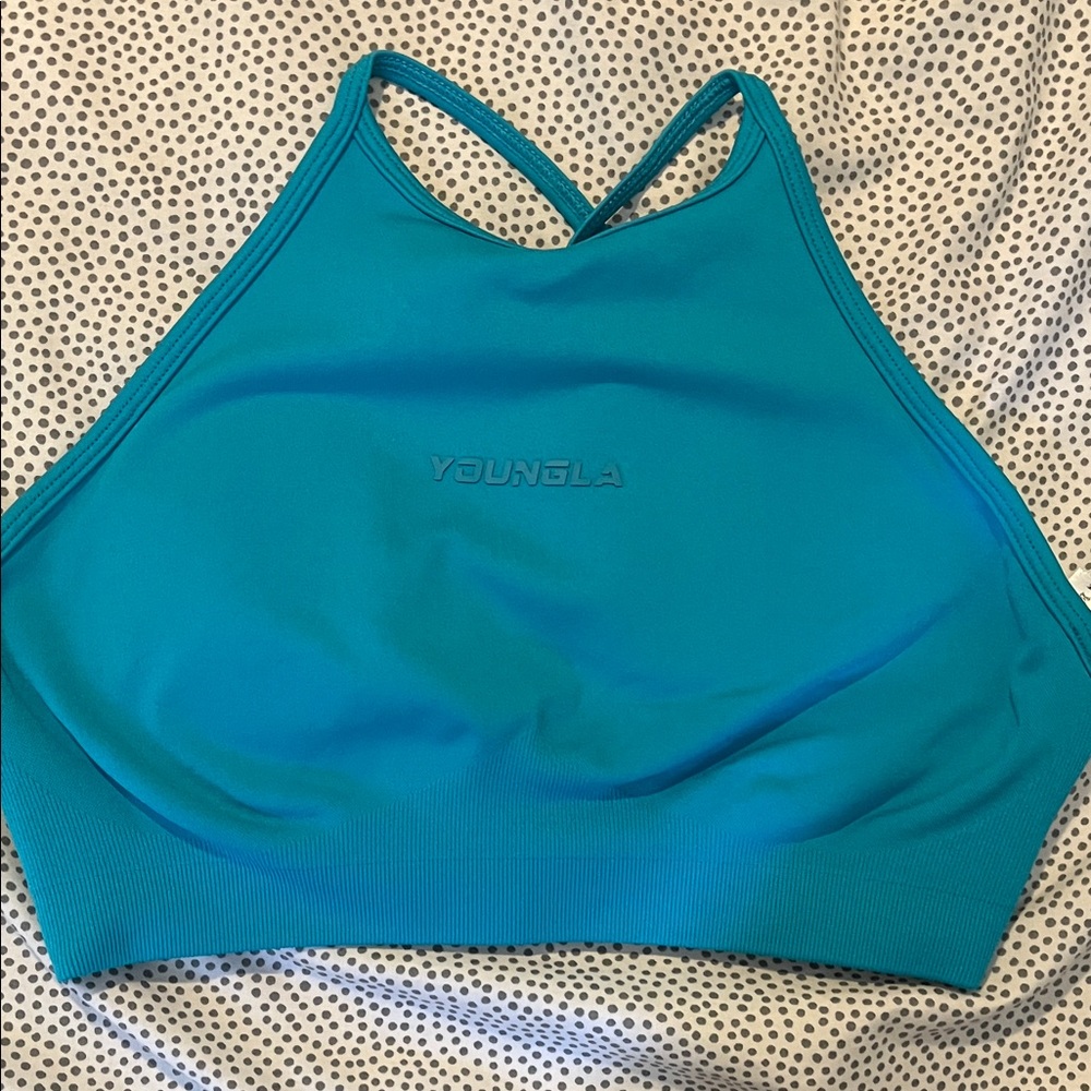 YoungLA Teal High-Neck Seamless Sports Bralette